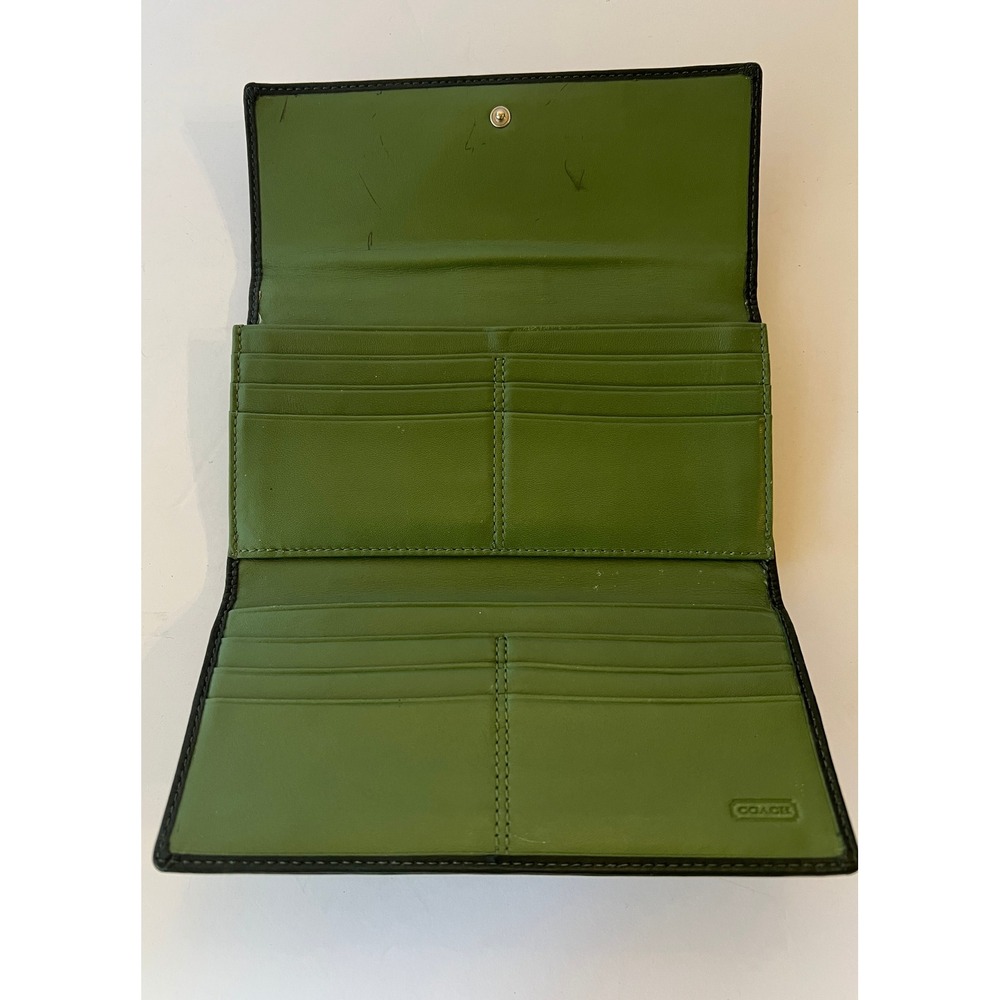 Coach Green Leather Trifold Wallet Long Wallet - Picture 3 of 5